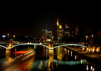 view over river Main to skyline of Frankfurt