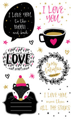 Valentines Day set with florals, love lettering, overlays, speech bubbles and etc.  - 100266437