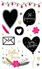 Valentines Day set with florals, love lettering, overlays, speech bubbles and etc.  - 100266446