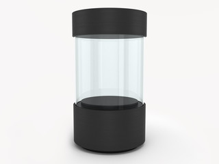 round black Showcases with a pedestal inside