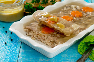 Jellied meat jelly in a rustic style