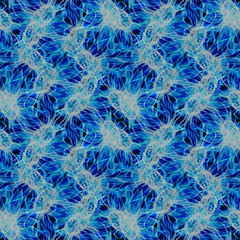 Navy blue neon cyan floral macro microbe seamless pattern background