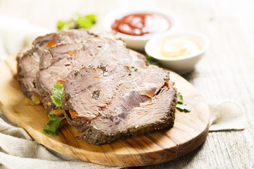 Baked meat, stuffed with vegetables
