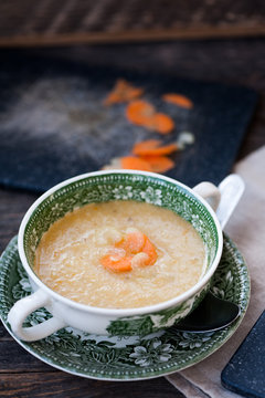 Vegetable cream soup in a bowl
