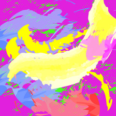 An abstract pattern, colored paints on a pink background