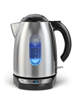 Stainless electric kettle isolated on white.