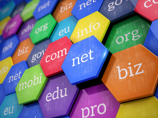 domain names - internet and web telecommunication concept - obrazy, fototapety, plakaty