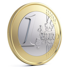 One euro coin isolated on white - obrazy, fototapety, plakaty