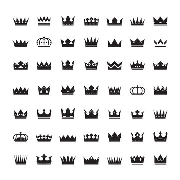 Set of black vector crowns and icons