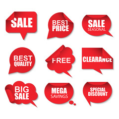 Red sale curved paper speech bubbles stickers