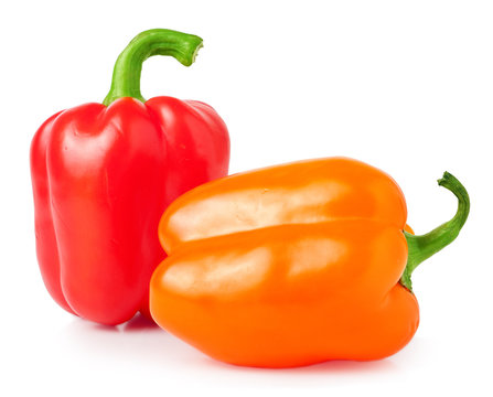 red and orange bell peppers on a white background