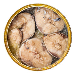canned mackerel fish in its own juice isolated
