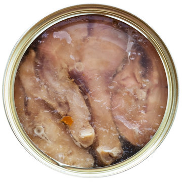 tinned broad whitefish fish in jelly isolated
