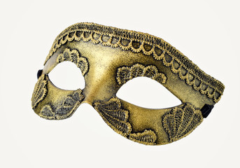 Gold Venetian Carnival half mask isolated on white background