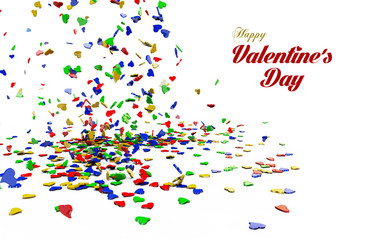 Small 3D colored hearts on white background