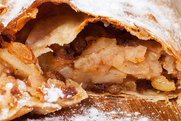 apple and raisins sweet filling in apple strudel