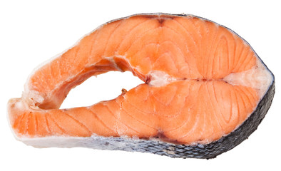 raw frozen steak of atlantic salmon isolated