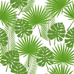 seamless tropical leaves - palm, monstera