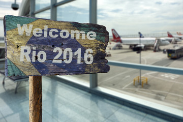Obraz premium Welcome to Rio sign on the airport