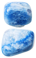 two blue colored agate gemstones isolated