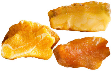 set of raw amber natural mineral stones isolated