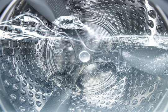 Internal view of a washing machine drum during wash