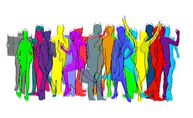 Crowd of colored people on a white background