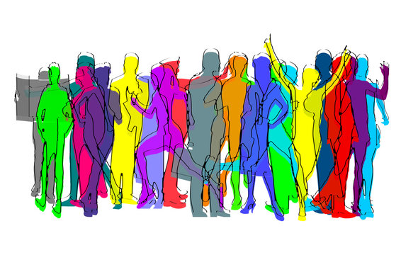 Crowd of colored people on a white background