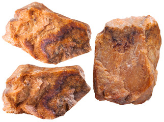 three pieces of orthoclase mineral stone