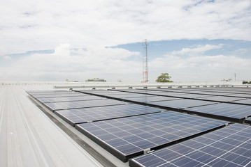 Power plant using renewable solar energy with blue sky with clou