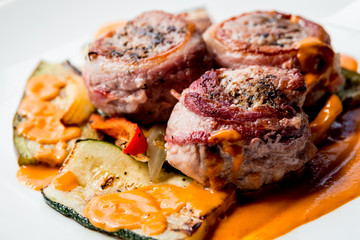 Stuffed with meat with grilled vegetables