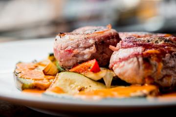 Stuffed with meat with grilled vegetables