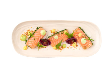 Smoked salmon in modern cuisine style