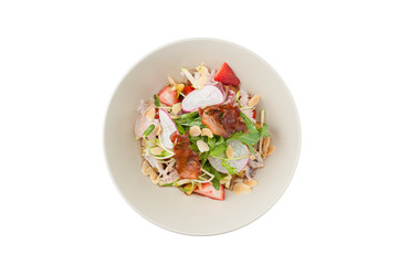 Tropical warm salad with striploin ham