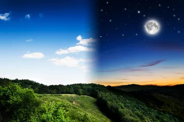 Fotobehang Dag en nacht achtergrond. Elementen van deze afbeelding geleverd door NASA. © klagyivik