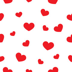 Red big and small hearts. Seamless pattern on white background. Fashion graphics design. Stylish Valentine day print concept for fabric, background, wallpaper, other print production. 