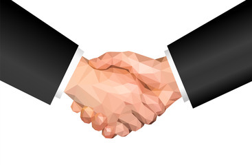 polygonal hand handshake business style jacket sleeve on white