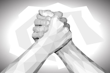 polygonal hand handshake friendly arm wrestling fist up on black
