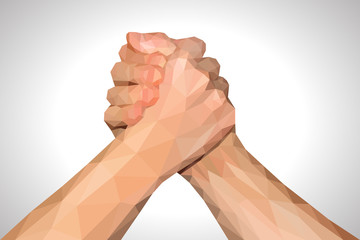 polygonal hand handshake friendly arm wrestling fist up on white - 100279861