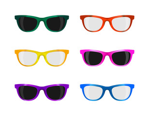 set trendy sunglasses various colors on white