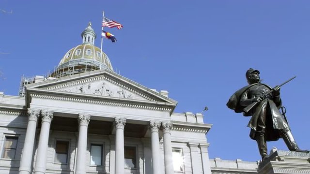Slow motion shot of the Capitol Building in Colorado.
