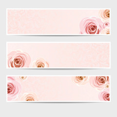 Pink banners with roses. Vector eps-10.