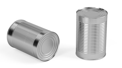 Food tin can on white background