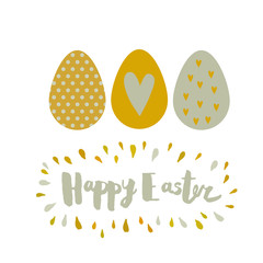 Greeting card Easter eggs and lettering