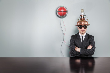 Blank copy space concept with alert light and vintage businessman