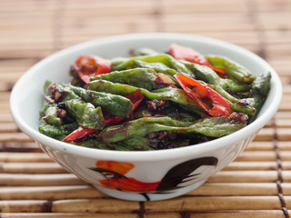 rustic chinese long snake bean stir fry