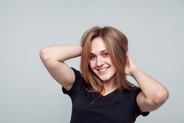 Fototapeta premium beautiful girl face emotion white background