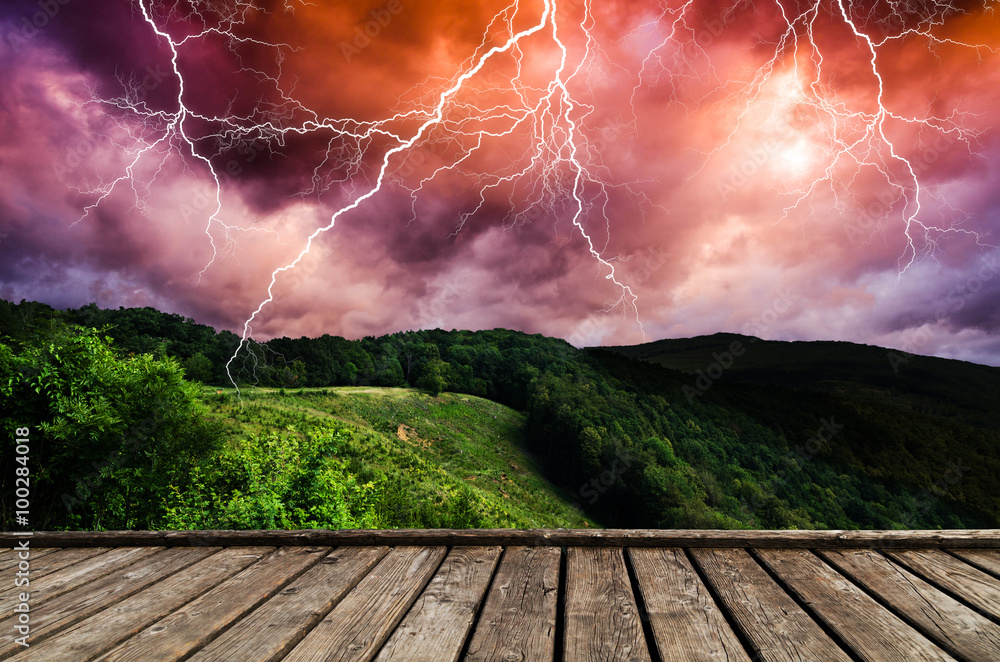 Canvas Prints thunderstorm with lightning in green meadow