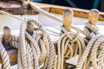 Ropes on a old sailing yacht