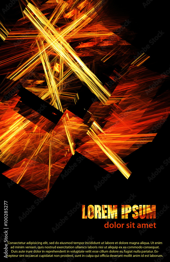 Poster dark template of abstract poster with chaotic fire lines on black background